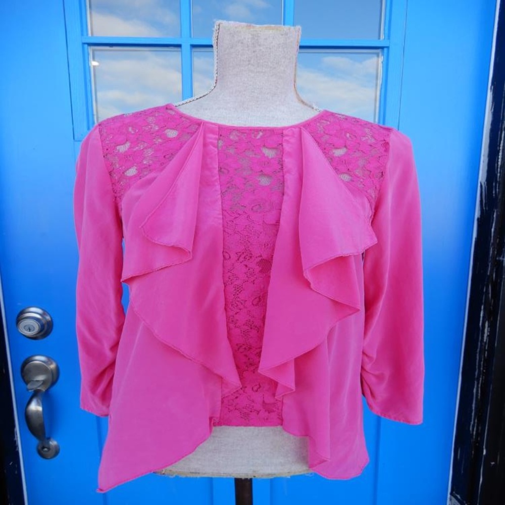BCBG Max Azria Small Pink Lilliana Silk Blouse Top